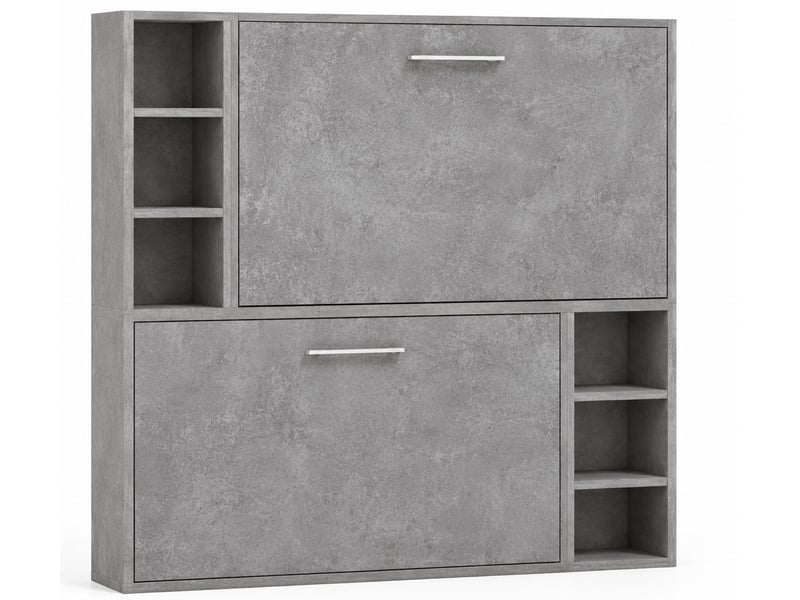  Lit escamotable superposé avec niches de rangement briano-2 matelas-90x200-cadre gris ciment-façade gris ciment  - Conforama A