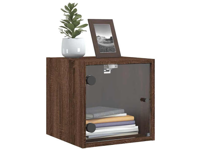  Lot de 2 tables de chevet - cabinet de chevet - table de nuit et portes vitrées chêne marron 35x37x35cm  - Conforama C