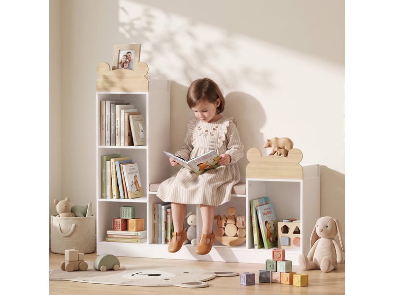  Bibliothèque enfant avec coin lecture, 3 en 1, 121x30x106cm, blanc  - Conforama B