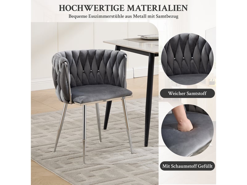  Lot de 2 chaises de salle à manger,55x48x75 cm,avec accoudoirs,tissu,gris  - Conforama D