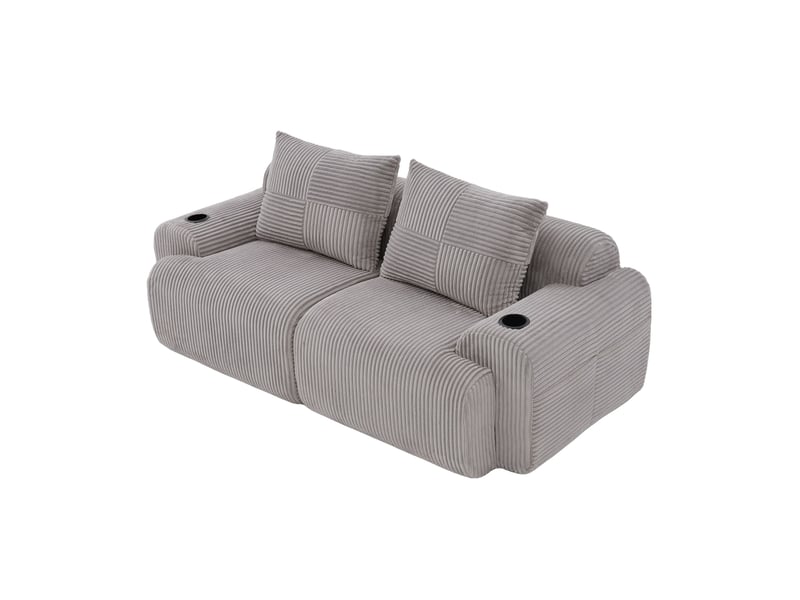 Canapé modulaire 2 places en velours côtelé gris clair avec porte-gobelets et poche latérale - Conforama A