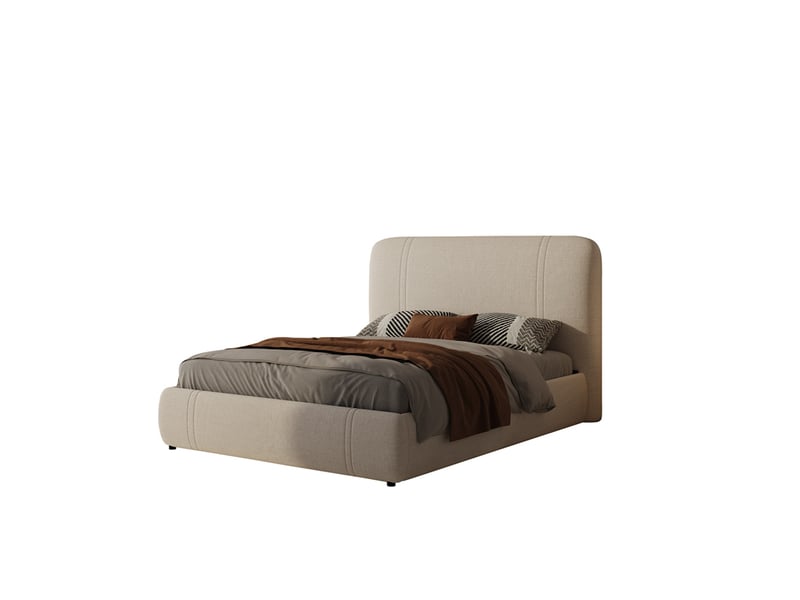  Lit avec coffre de rangement 140x190cm en velours beige montecito  - Conforama A