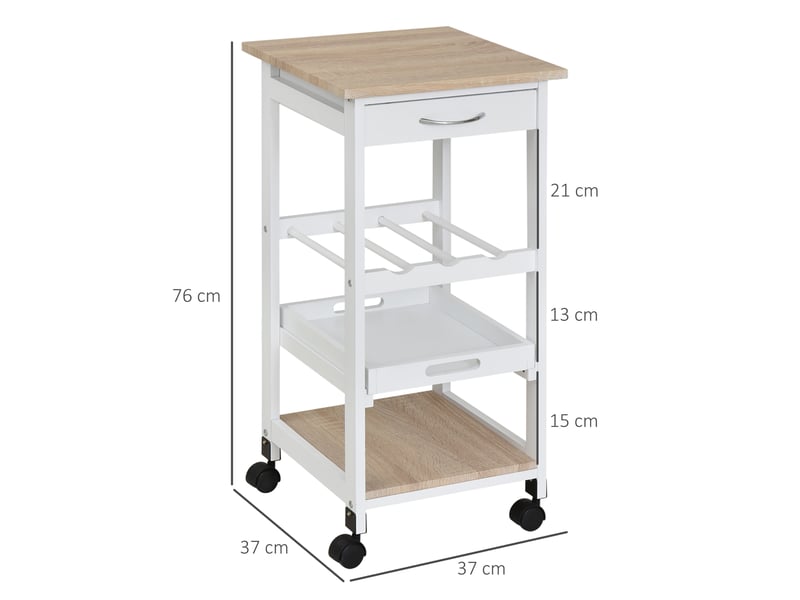  Chariot de service desserte de cuisine à roulettes 2 étagères + amovible plateau + tiroir blanc chêne clair  - Conforama C