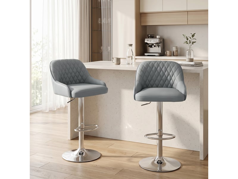  Ensemble de 2 tabourets de bar pivotants et réglables en hauteur avec dossier, similicuir, gris clair  - Conforama C