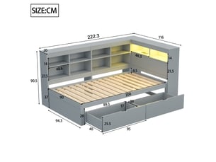 Lit banquette 90x200 cm coloris gris