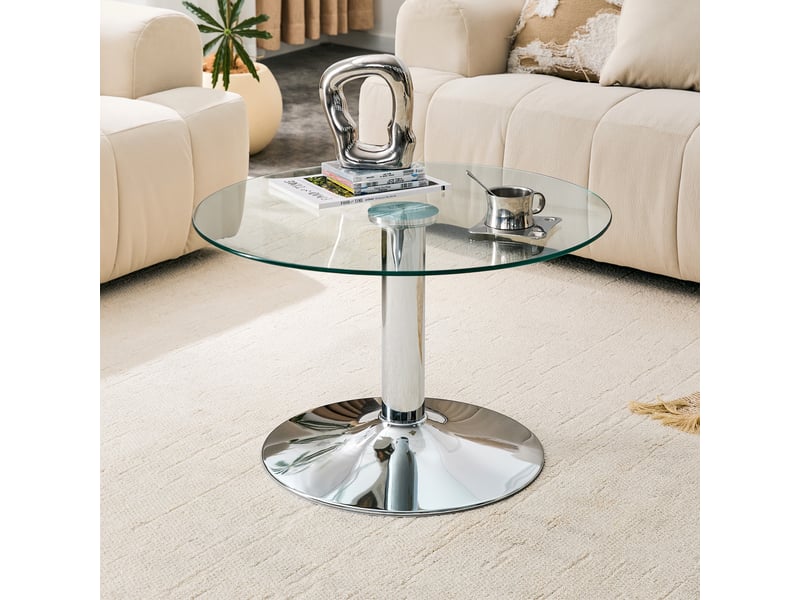  Table d'appoint ronde de 70 cm en verre et métal argenté  - Conforama W