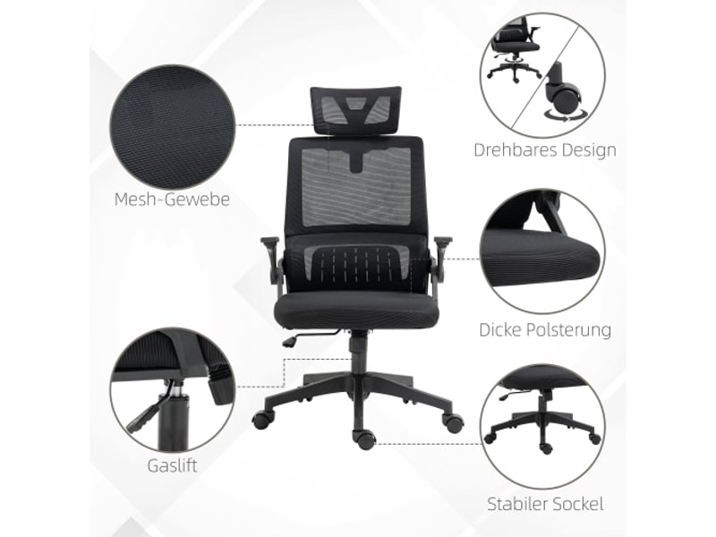 Chaise de bureau ergonomique avec appui-tête, accoudoirs, inclinable et réglable en hauteur - Conforama B