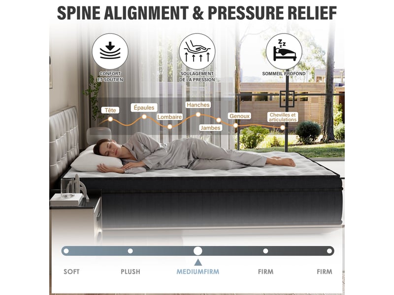  Ensemble matelas ressorts et sommier 120x190, mémoire de forme, ep:30cm  - Conforama B