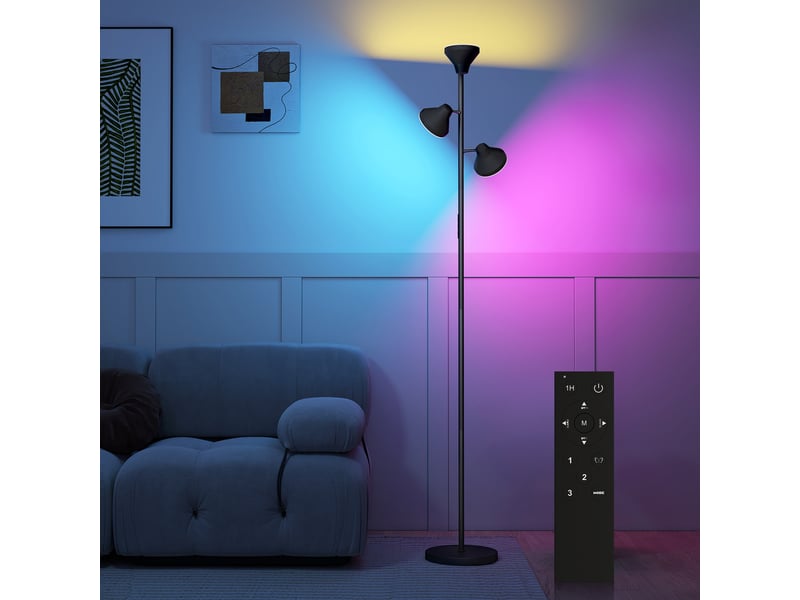 Lampadaire à intensité variable avec lampe de lecture, lampe sur pied à couleurs rgb changeantes avec télécommande, commande tactile  - Conforama B