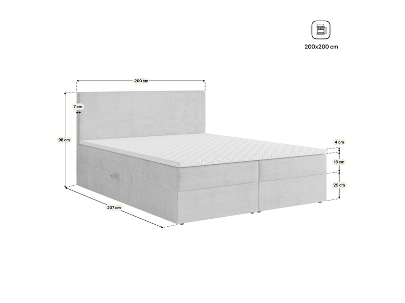  Boxspring nira 200x200 cm, lit complet avec matelas, jaune  - Conforama E