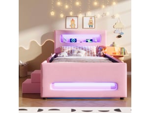 Lit avec rangement 90x200 cm <strong></strong>  <strong></strong> coloris rose
