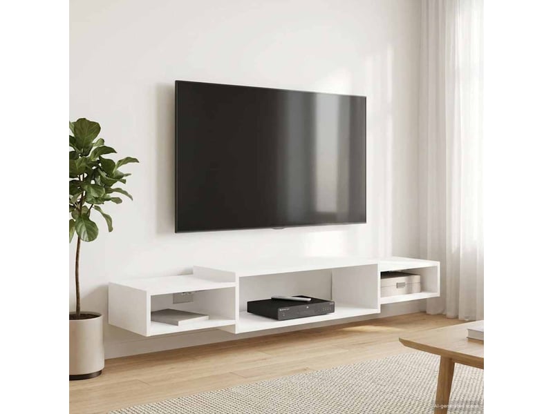  Meuble tv - banc tv - meuble de rangement mural montage mural blanc 140 x 28 x 21 cm  - Conforama D