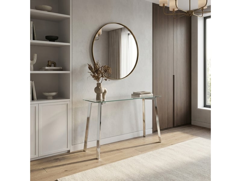 Console d'entrée en verre trempé et métal chromé gilbert  - Conforama B