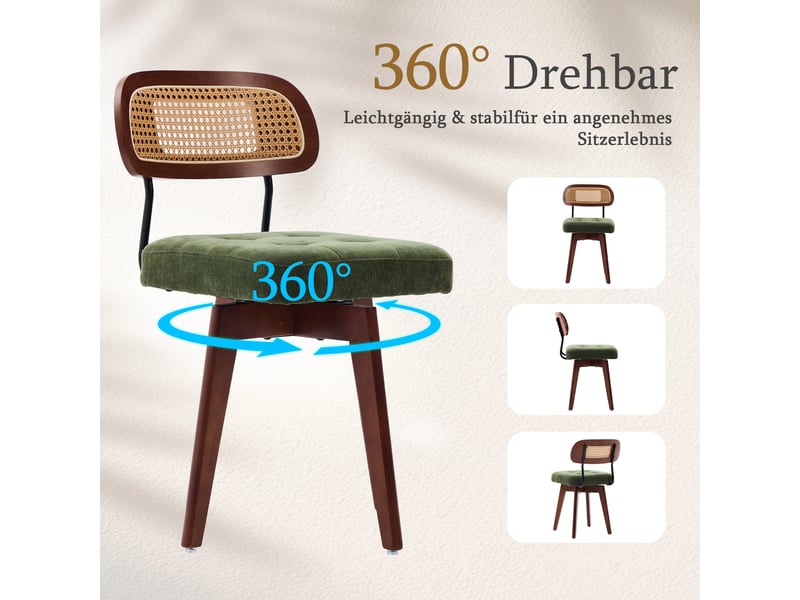  Lot de 2 chaises pivotantes à 360° en tissu chenille vert  - Conforama D