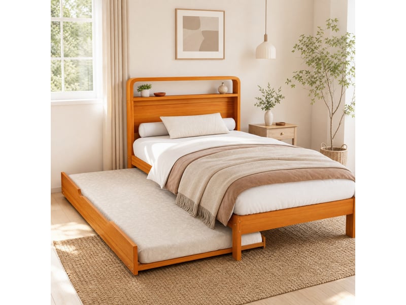  Lit gigogne 90x200 cm avec lit d'appoint, en pin coloris naturel  - Conforama C