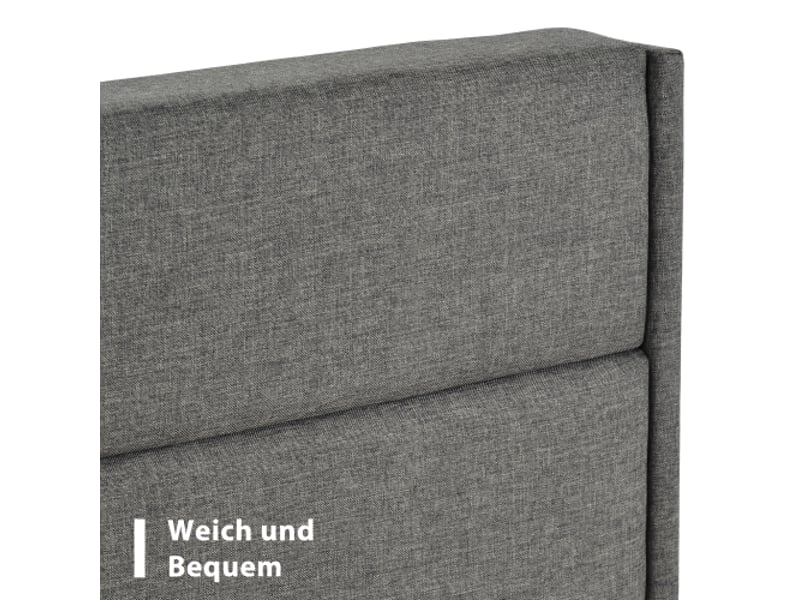  Lit rembourré double lin gris foncé 140x200 cm,tête matelassée 3 panneaux,sommier à lattes,210 x 146 x 111 cm,ado,sans matelas  - Conforama E