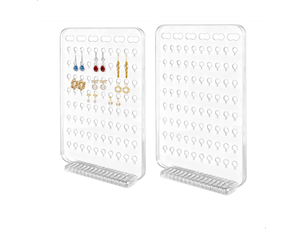 Porte boucle d'oreille, presentoir boucle d'oreille, rangement boucle d'oreille avec 80 trous pour clous et 6 trous spéciaux pour chaînes, 2 pièces