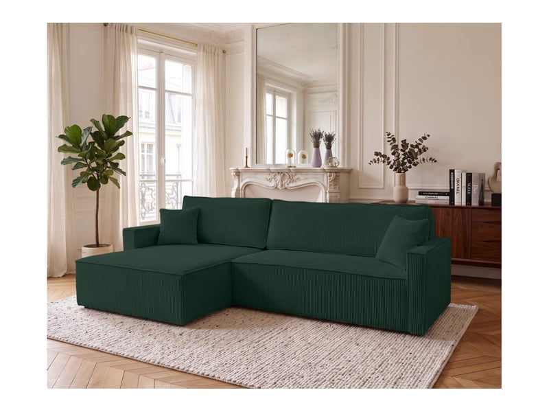  Farah - canapé d'angle max réversible et convertible 5 places accoudoirs slim en velours côtelé  - Conforama B