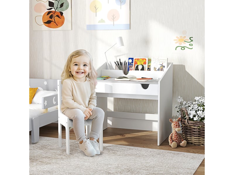  Ensemble bureau et chaise pour enfants, avec rangement, tiroir coulissant, pour les 3-6 ans, motif étoilé - gris  - Conforama B