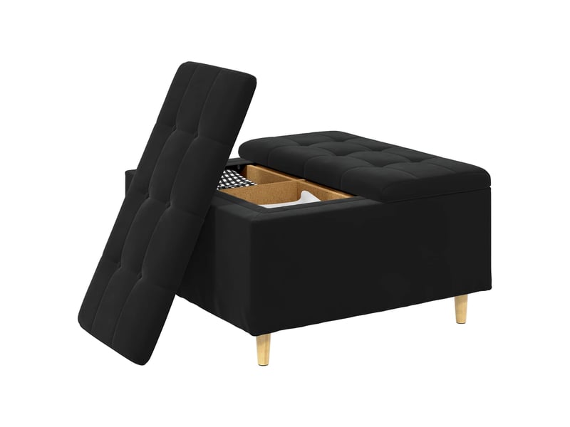  Ottoman, repose pied salon avec rangement noir 80x80x45 cm velours  - Conforama C