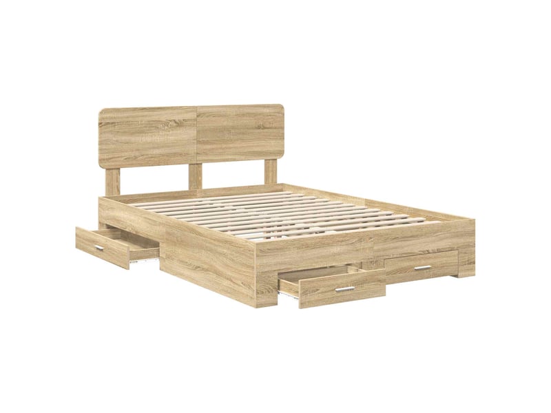  Lit double- lit adulte -  cadre de lit chêne sonoma 150 x 200 cm bois d'ingénierie  - Conforama D