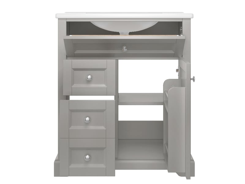  Meuble salle de bain avec lavabo 76x46x87cm, meuble sous vasque sur pied en mdf gris, tiroirs et étagère  - Conforama B