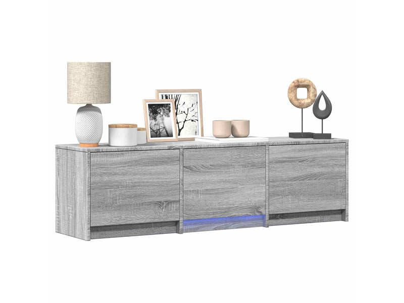 Meuble tv - banc tv - meuble de rangement avec led 140x34x40 cm gris sonoma bois d’ingénierie - Conforama C