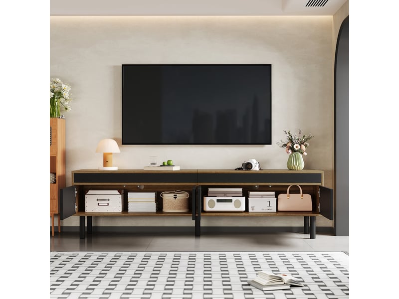 Meuble tv 170 cm avec 4 portes noir et bois naturel  - Conforama B