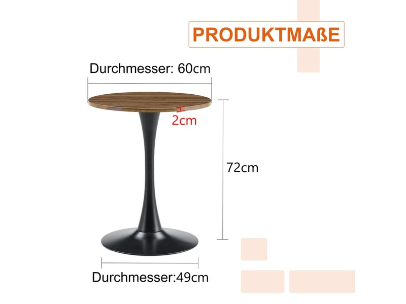  Table ronde 60 cm en mdf effet noyer, pied central métallique noir, hauteur 72 cm  - Conforama C