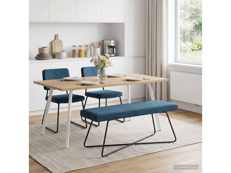 Banc, canapé 2 places bleu 110x40x45 cm velours - Conforama B