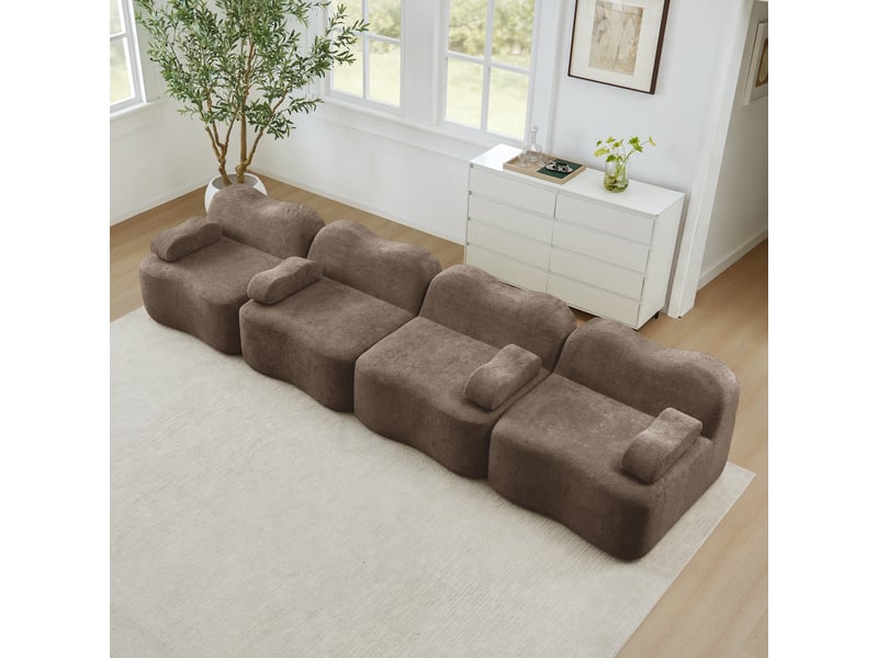  Canapé modulaire 4 places avec assise profonde et accoudoirs ergonomiques en velours marron  - Conforama D