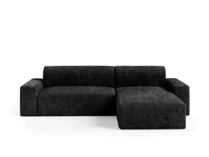 Canapé d'angle réversible convertible   4 places Velours côtelé noir avec coffre de rangement