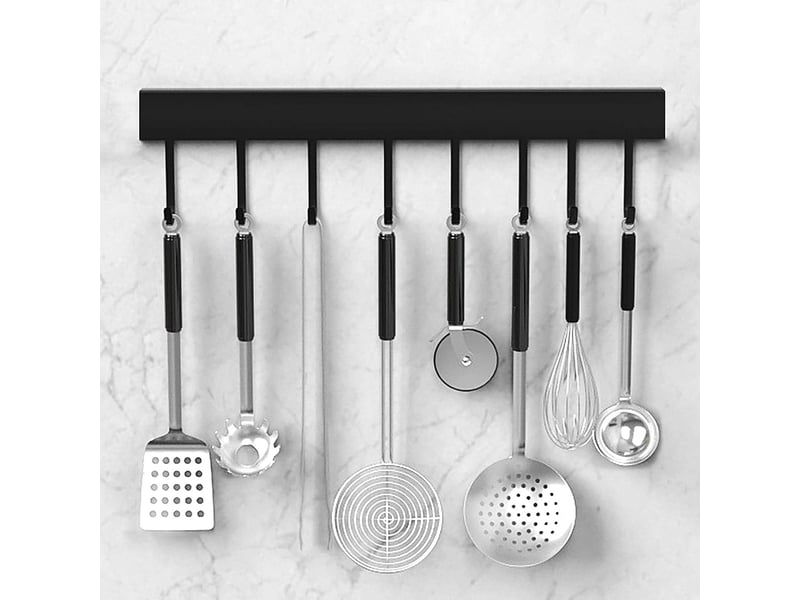  Barre de cuisine - pour suspendre les ustensiles de cuisine - barre à accrocher des rail support 40cm - avec 8 crochets - black  - Conforama A