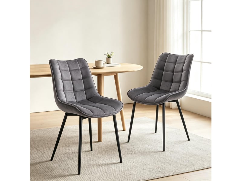  Lot de 2 chaises de salle à manger avec dossier ergonomique et patins antidérapants, en velours gris foncé  - Conforama C