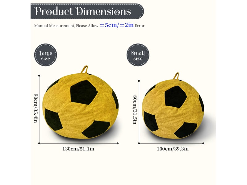  Fauteuil pouf ballon de football modenvie grande taille 130 x 90 cm jaune et noir en tissu flanelle  - Conforama C