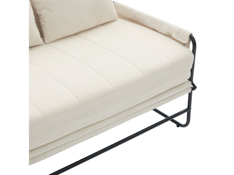  Canapé convertible 2 places avec poches latérales et coussin lombaire, structure en métal, chenille beige  - Conforama E