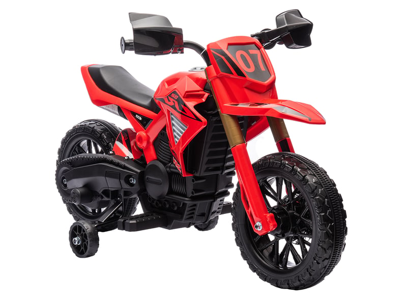 Moto cross électrique pour enfants 3-8 ans, batterie 6 v, 2 moteurs, klaxon et roues d'entraînement, charge 30kg, rouge  - Conforama A