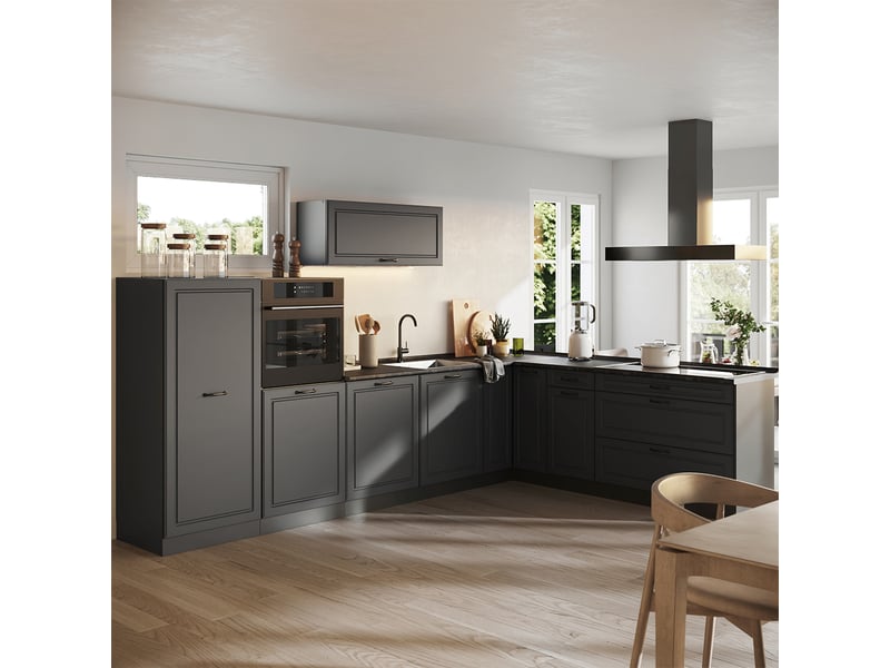  Vicco cuisine en angle, anthracite campagneanthracite, 327 x cm plan de travail marbre  - Conforama C