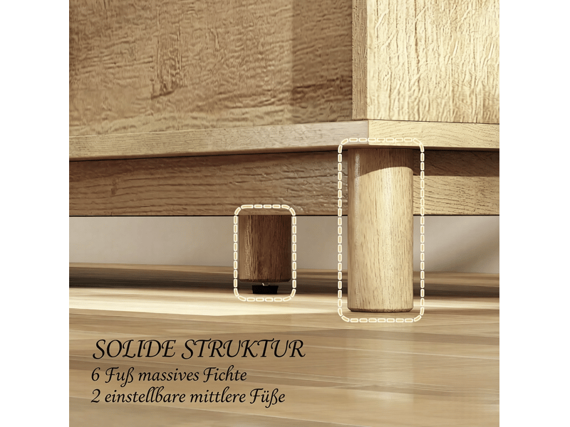  Meuble tv à 2 portes, niches ouvertes et passe-câbles, finition chêne clair, panneaux de particules 135 × 39 × 45 cm  - Conforama E