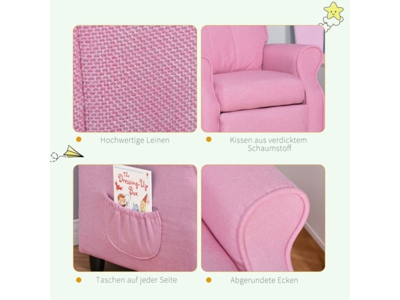  Canapé fauteuil enfant rose, repose-pieds, dossier réglable, accoudoirs, fauteuil relax, 3-5 ans, filles et garçons  - Conforama E