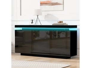 Buffet noir brillant 140 cm 2 portes 3 tiroirs meuble de rangement avec led