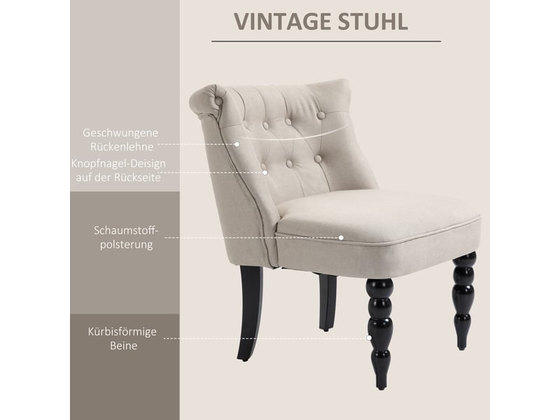  Fauteuil capitonné en tissu aspect lin pieds bois beige 67 x 67 x 78 cm  - Conforama E