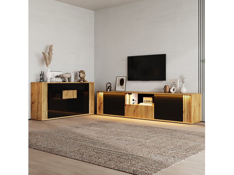  Ensemble meuble tv 180 cm avec buffet de rangement led evryae  - Conforama B