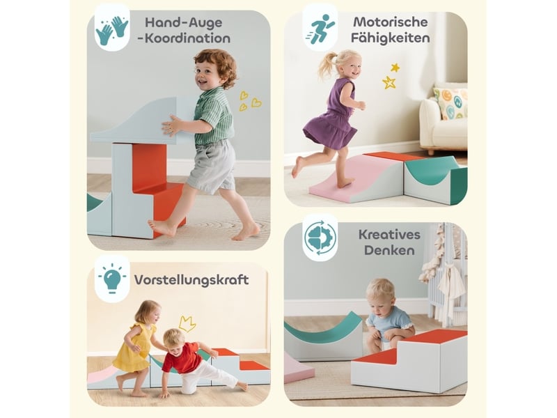  Set de motricité 141 x 45,7 x 20,3 cm gris clair en simili cuir, 3 modules d'escalade et de rampe  - Conforama E