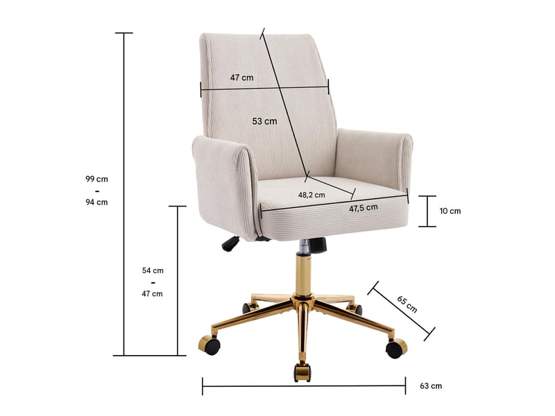  Chaise de bureau pivotante réglable en velours côtelé blanc 64x61x107 cm W3495P425456 - Conforama C