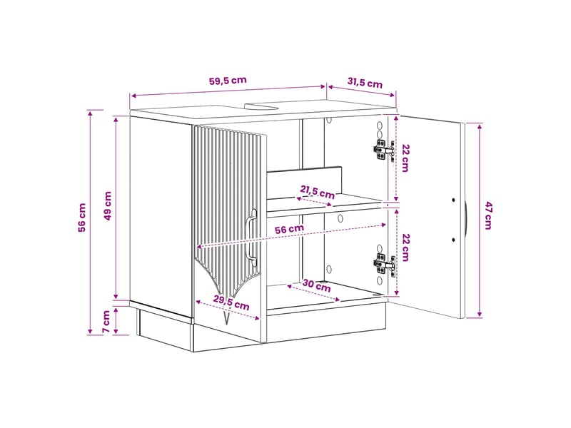 Meuble sous lavabo de salle de bain hoorn chêne sonoma cf64910 - Conforama E