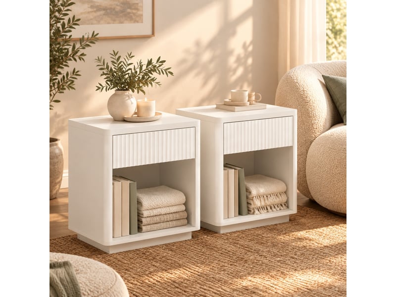  Table de chevet 1 tiroir et niche ouverte pour chambre en mdf 63,5×38×46,5 cm blanche  - Conforama B