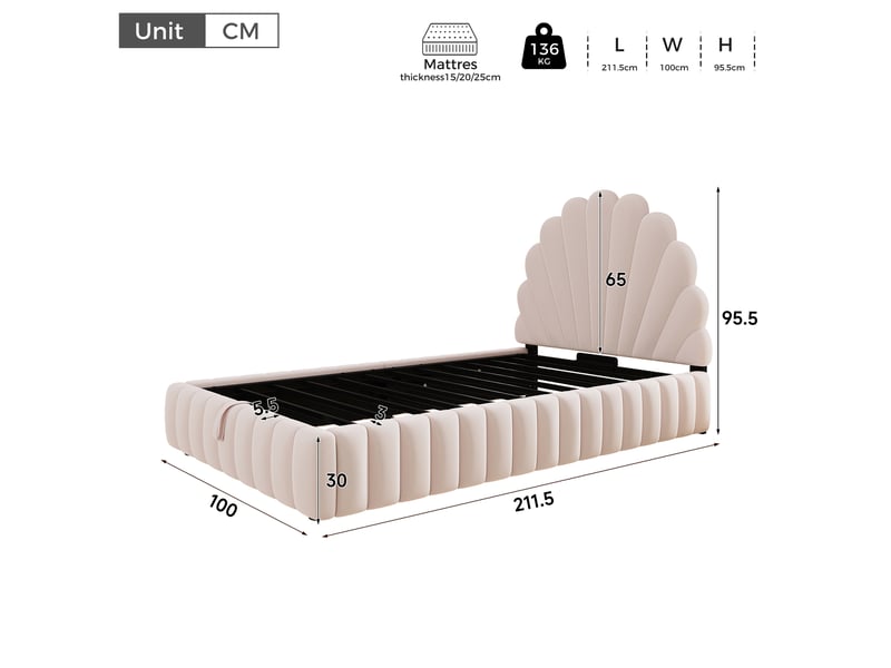  Lit coffre rembourré 90x200 cm coloris rose velours  - Conforama C