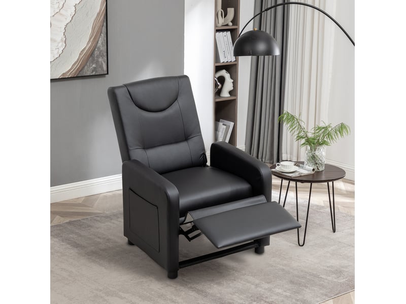  Fauteuil relax inclinable avec repose-pieds et dossier réglable en pu noir  - Conforama D