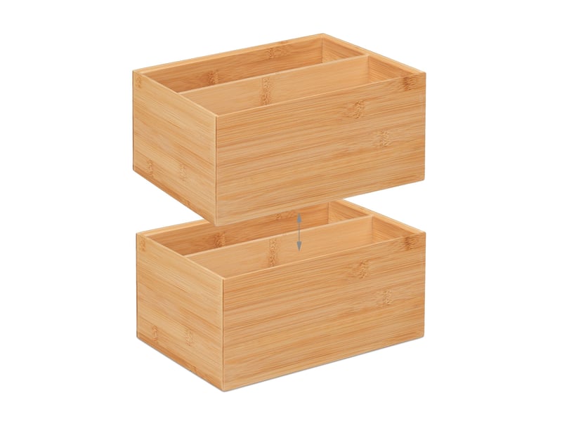  Boîte de rangement empilable 14 x 30 x 20 cm pour salle de bain cuisine salon finition naturelle en bambou 13_0012742  - Conforama C